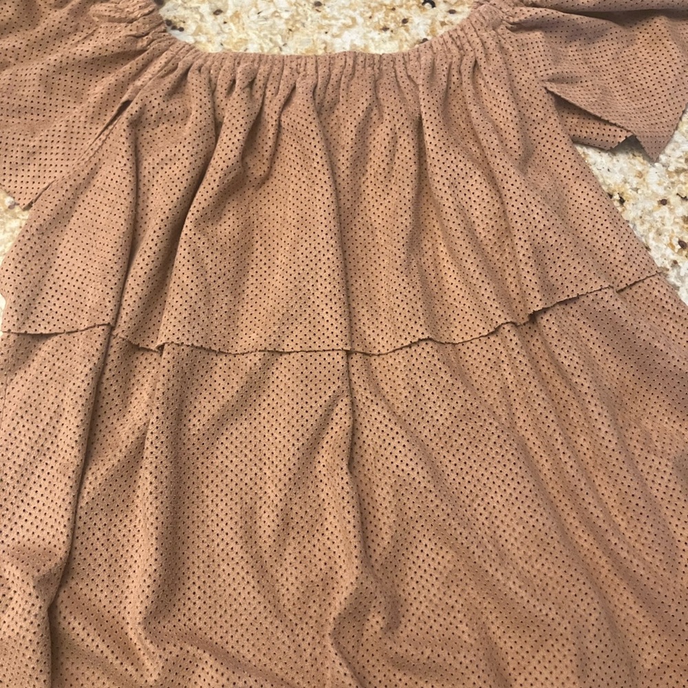 Sugarlips Tan Perforated Faux Suede Off-Shoulder Top